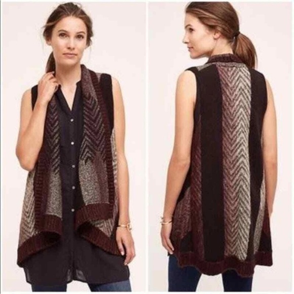 ANTHROPOLOGIE Sleeping on Snow Mabli WOOL Blend Open Vest Size XS S Brown Cozy - Picture 11 of 11